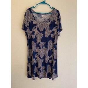 Vasna Womens Short Sleeve Dress Size 1X Casual Blue Paisley LS1